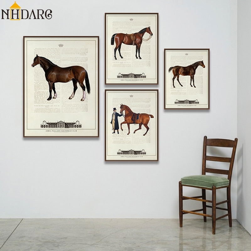 Lienzo vintage con caballos