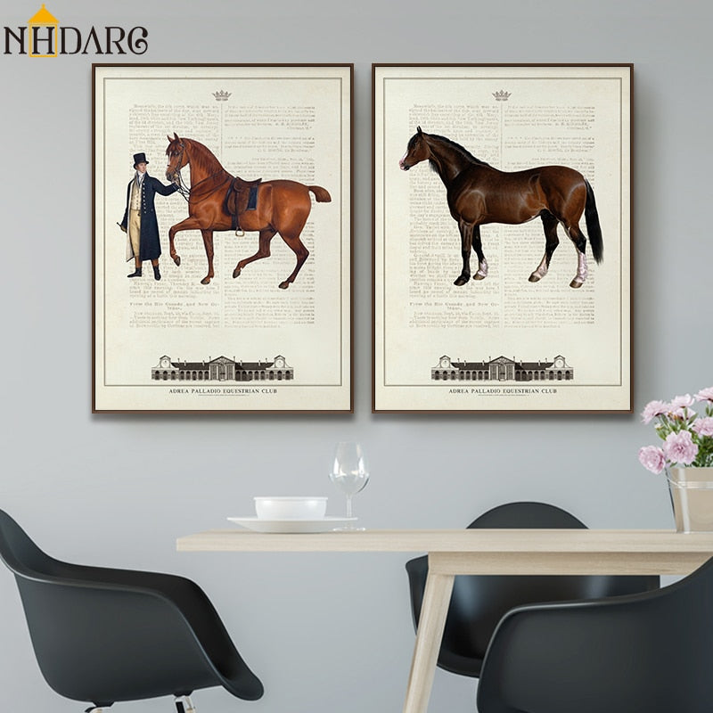 Lienzo vintage con caballos