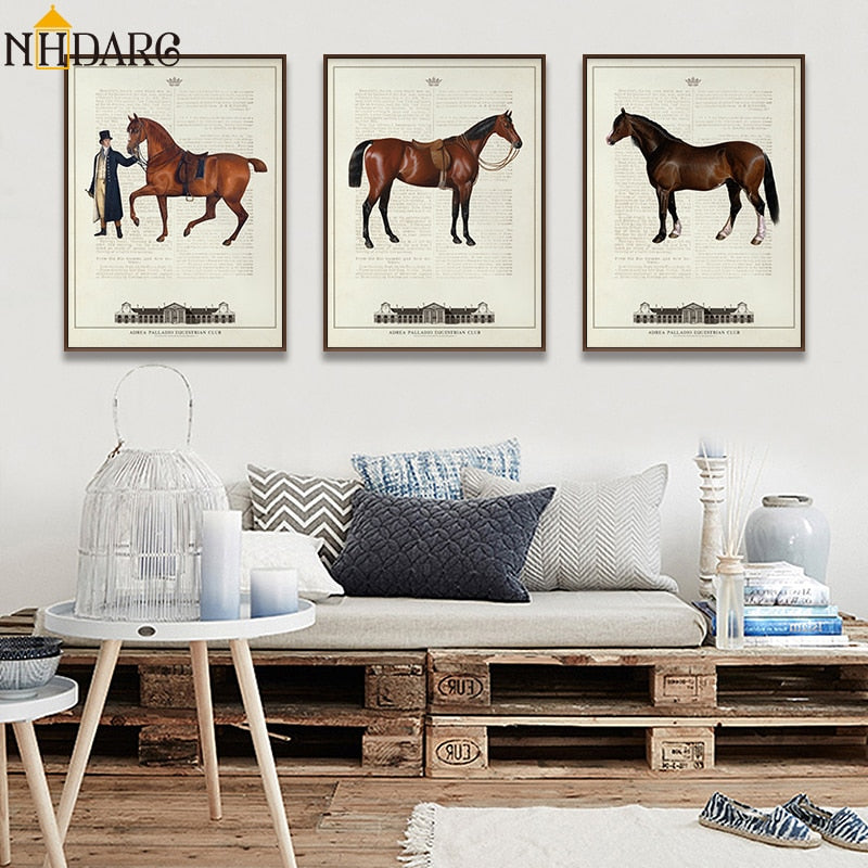 Lienzo vintage con caballos